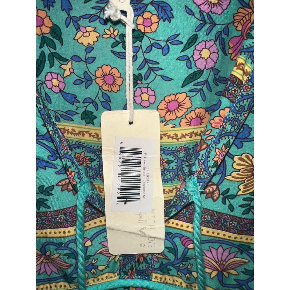 NWT SPELL DESIGNS FOLKTOWN TURQUOISE BLOUSE XS - Picture 4 of 9